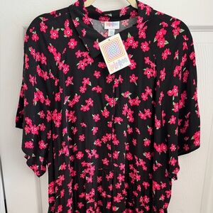 Lularoe Black Floral Midi Dress with Pink Flowers